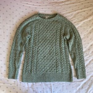 LL Bean Cotton Ragg Cable Crew Women’s Sweater in Faded Sage Marl, size XS